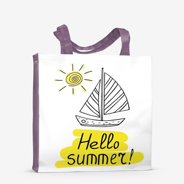 Сумка-шоппер «привет лето. парусник, солнце и леттеринг»