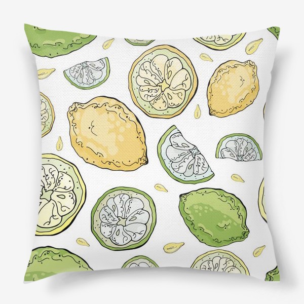 Подушка «Сочный летний паттерн с лимонами и лаймами»