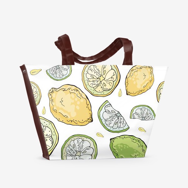 Пляжная сумка «Сочный летний паттерн с лимонами и лаймами»