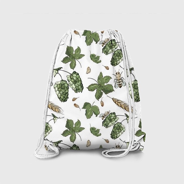 Рюкзак «Флористический паттерн с соцветиями хмеля, колосьями пшеницы и пчелами»