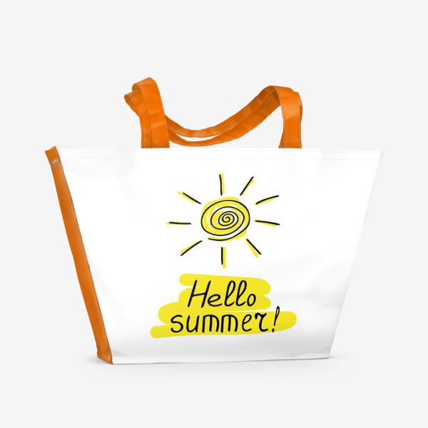 Пляжная сумка «привет лето, солнце, леттеринг, желтый цвет»
