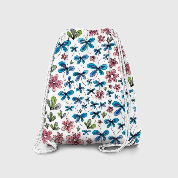 Рюкзак «Цветы и бабочки на белом»