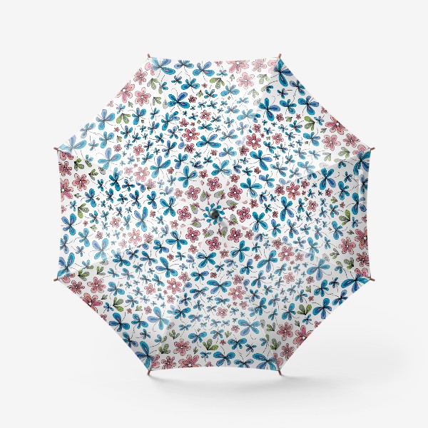 Зонт «Цветы и бабочки на белом»