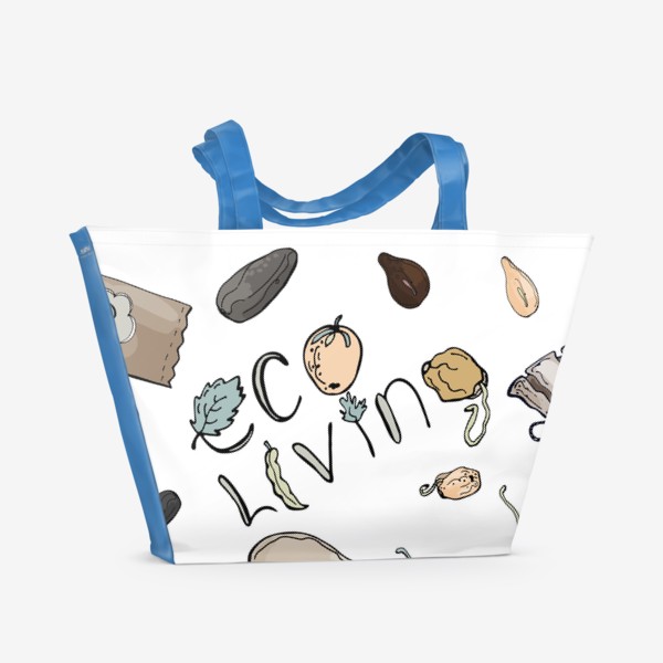Пляжная сумка «Фуд-композиция с семенами и леттерингом  "'eco living"»