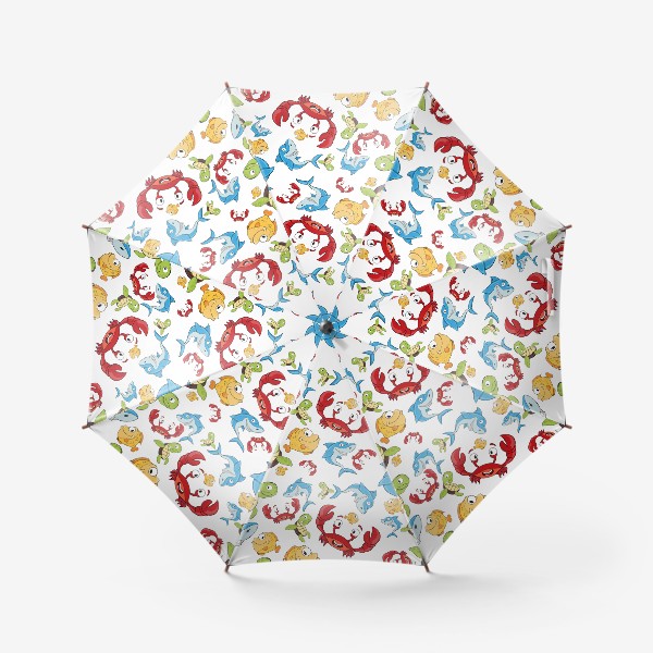 Зонт «узор с мультяшными морскими животными  на белом фоне»
