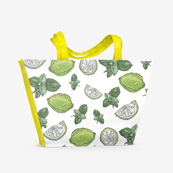 Пляжная сумка «Сочно-зеленый летний паттерн с лаймами и мятой»