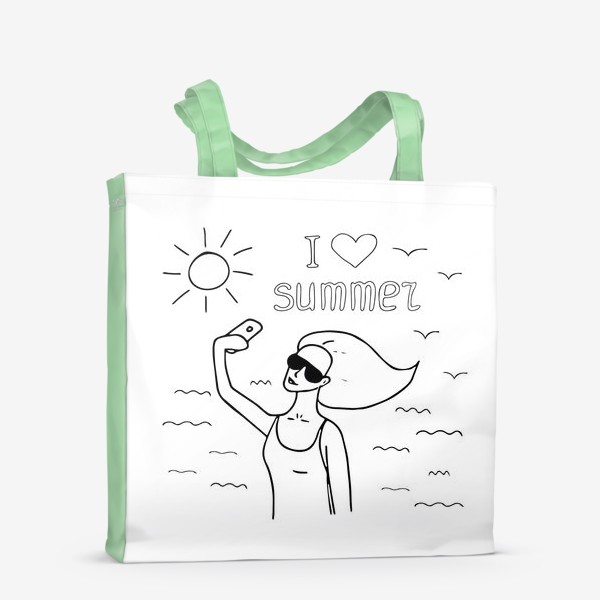 Сумка-шоппер &laquo;девушка делает селфи, строис, блоггер, солнце, море, люблю лето&raquo;