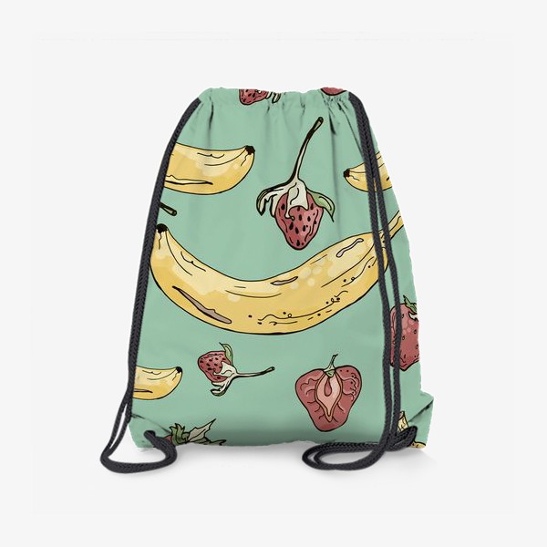 Рюкзак «Летний паттерн с бананами и клубникой на мятном фоне»