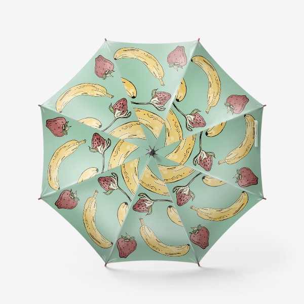 Зонт «Летний паттерн с бананами и клубникой на мятном фоне»
