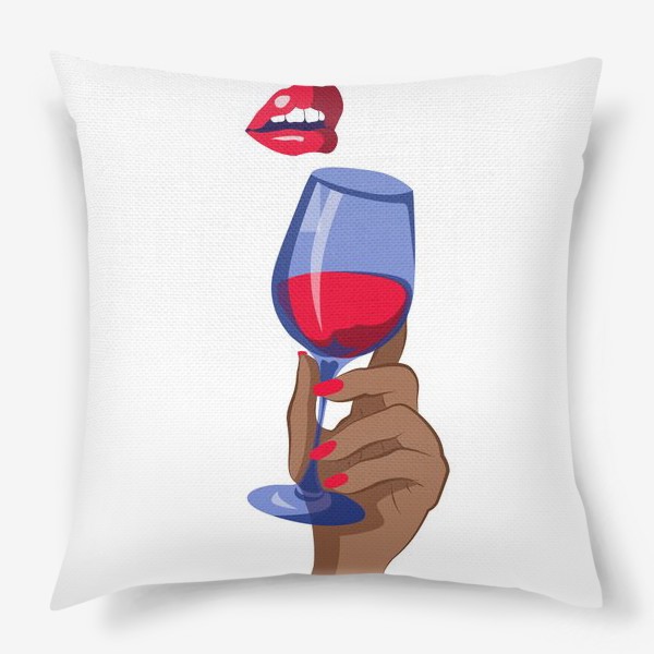 Подушка «Губы и рука с бокалом вина»