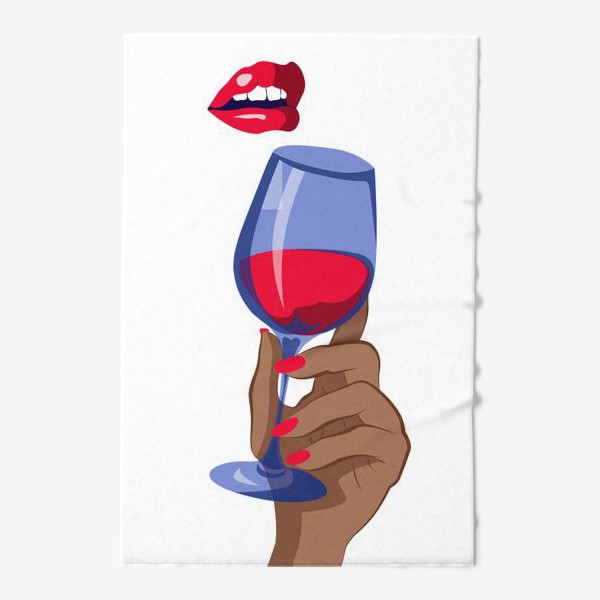 Полотенце «Губы и рука с бокалом вина»