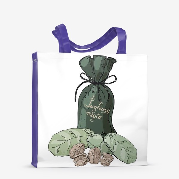 Сумка-шоппер «Композиция из мешочка, грецких орехов и листвы в стилистике фуд-иллюстраций»