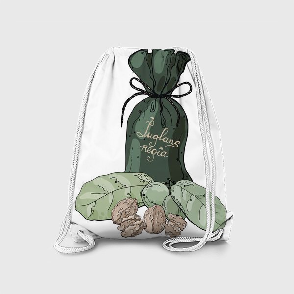 Рюкзак «Композиция из мешочка, грецких орехов и листвы в стилистике фуд-иллюстраций»