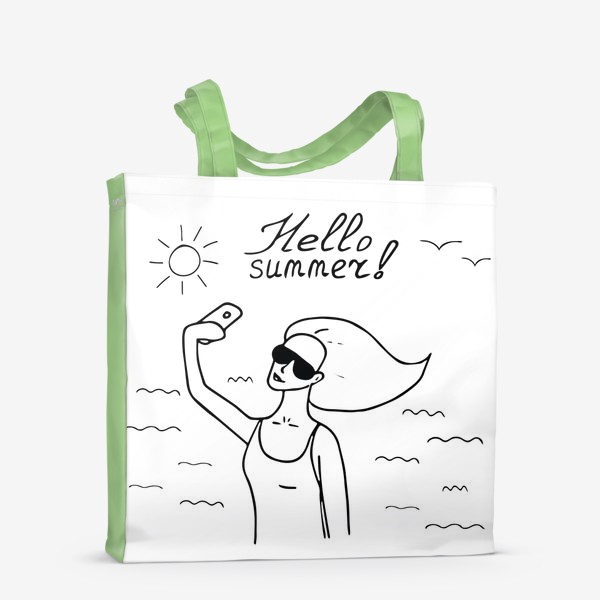 Сумка-шоппер «девушка делает селфи, строис, блоггер, солнце, море, привет лето»