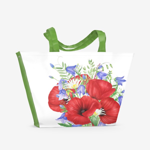 Пляжная сумка «Букет маков с луговыми цветами»