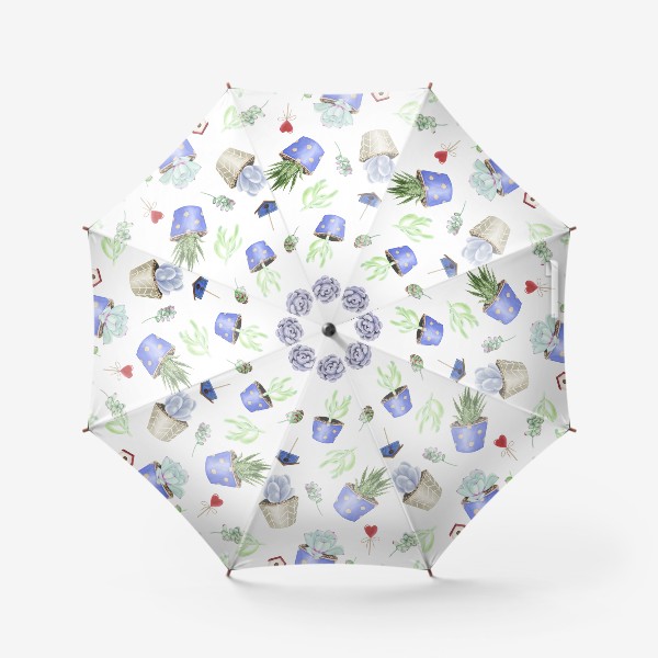 Зонт «Принт с суккулентами в горшках»