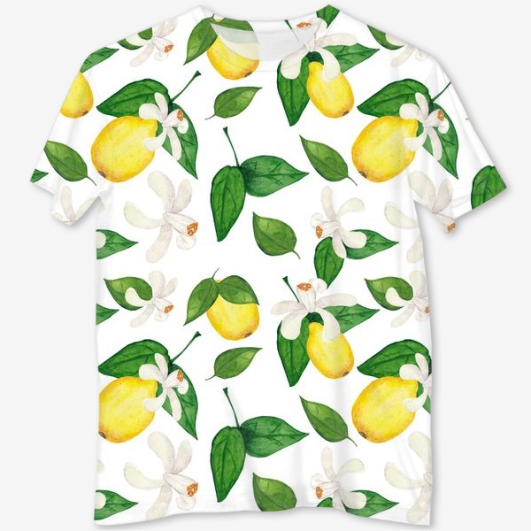 Футболка с полной запечаткой «Лимоны и листья»