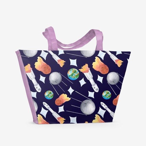 Пляжная сумка «Ракета, планеты, астероид. Паттерн»