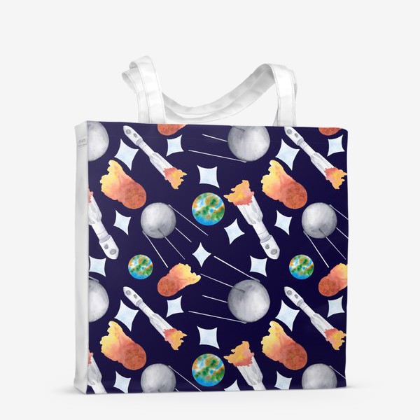 Сумка-шоппер «Ракета, планеты, астероид. Паттерн»