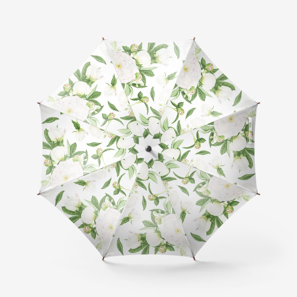 Зонт «Белые пионы и листья»
