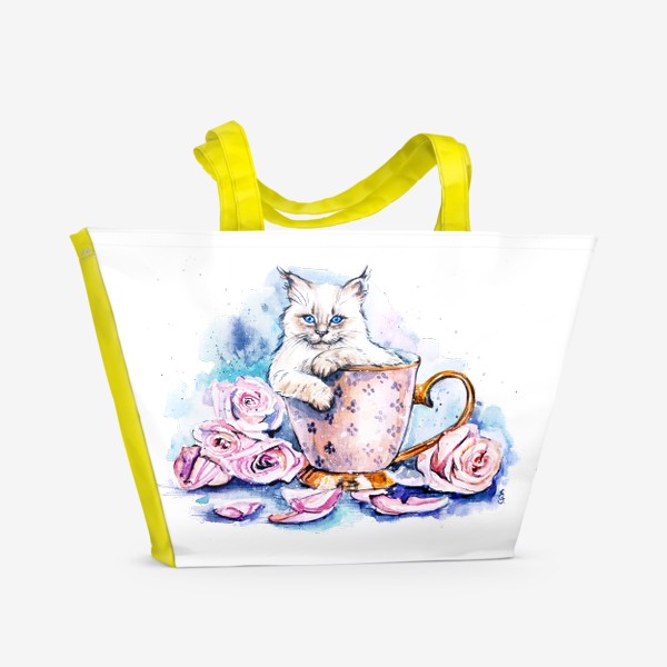 Пляжная сумка «котик в чашке»