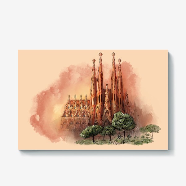 Холст «Архитектура Испании. Скетч городского собора Барселоны.»