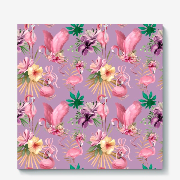 Холст «Паттерн Фламинго, Цветы Тиаре»