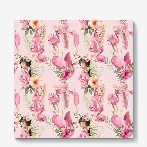 Холст «Паттерн Фламинго, Цветы Тиаре»