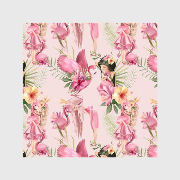 Шторы «Паттерн Фламинго, Цветы Тиаре»