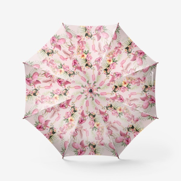 Зонт «Паттерн Фламинго, Цветы Тиаре»