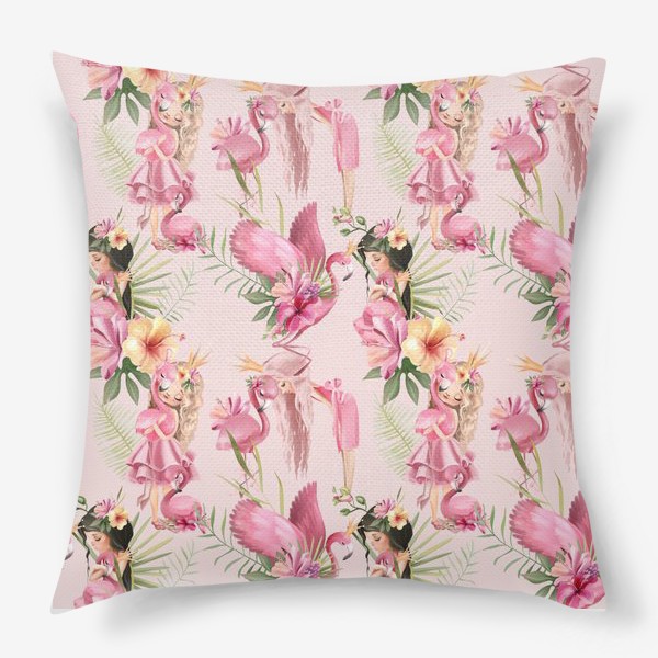 Подушка «Паттерн Фламинго, Цветы Тиаре»