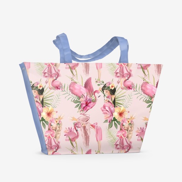 Пляжная сумка &laquo;Паттерн Фламинго, Цветы Тиаре&raquo;