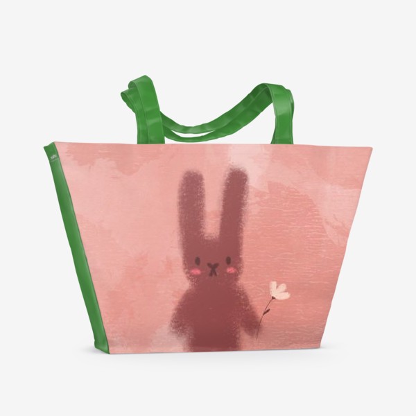 Пляжная сумка «Нежный зайчик с цветком»
