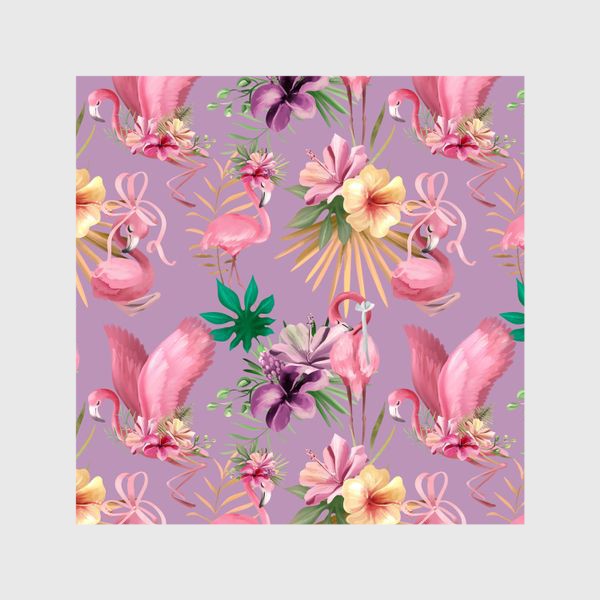 Шторы «Паттерн Фламинго, Цветы Тиаре»