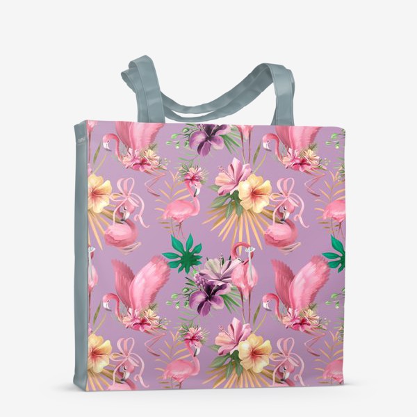Сумка-шоппер «Паттерн Фламинго, Цветы Тиаре»