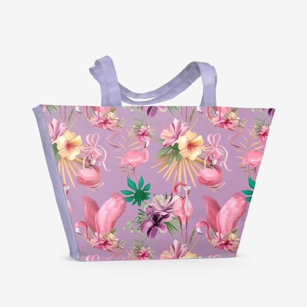 Пляжная сумка «Паттерн Фламинго, Цветы Тиаре»