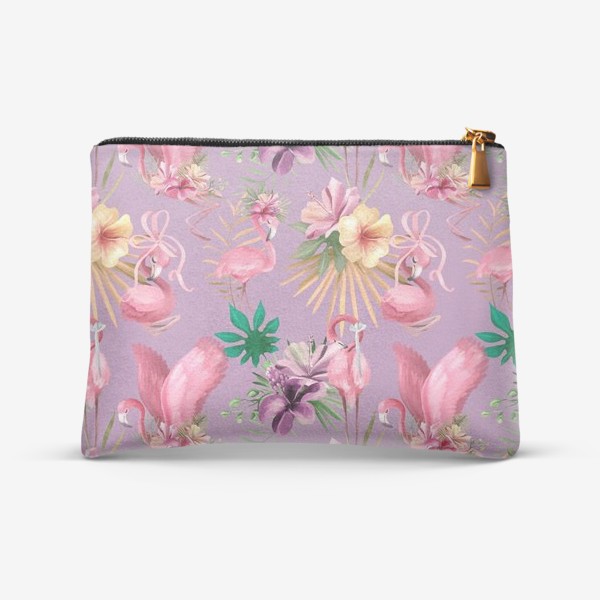 Косметичка «Паттерн Фламинго, Цветы Тиаре»
