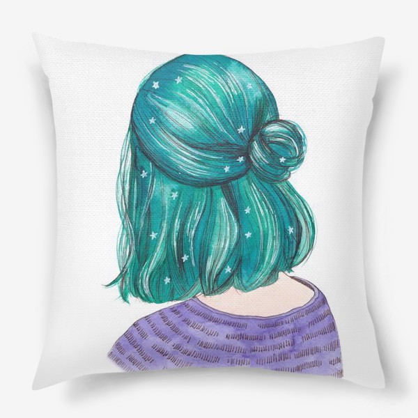 Подушка «Девочка с синими волосами»