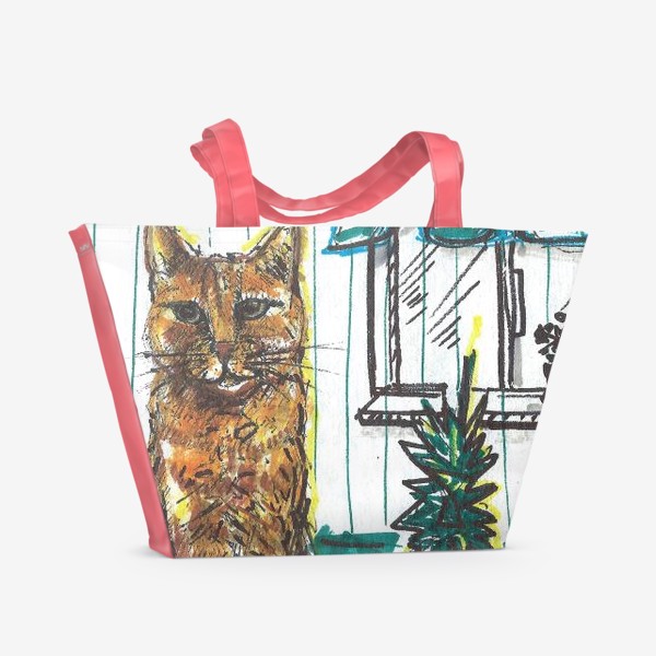 Пляжная сумка «Котик и ананас дома»