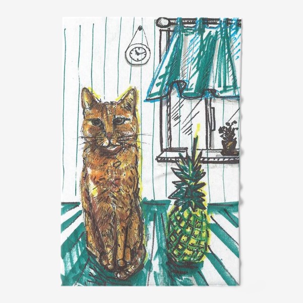 Полотенце «Котик и ананас дома»