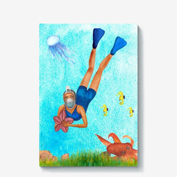 Холст «Девушка плавает под водой в маске»