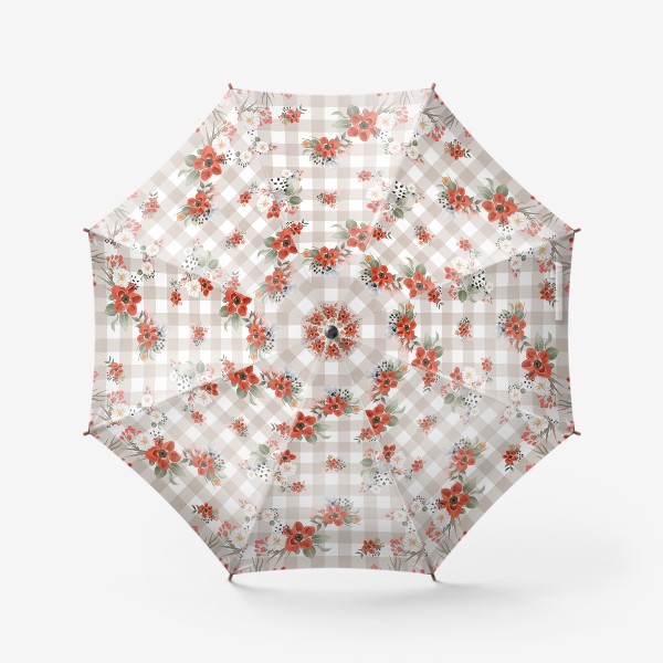 Зонт «Цветочный паттерн, клетка»