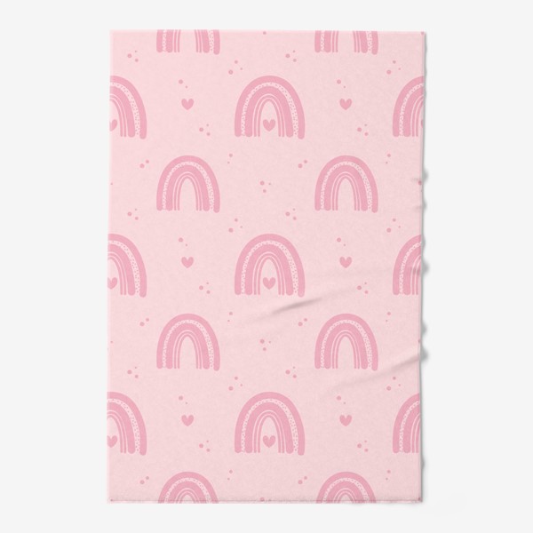 Полотенце «Розовая радуга с сердечками на розовом фоне»
