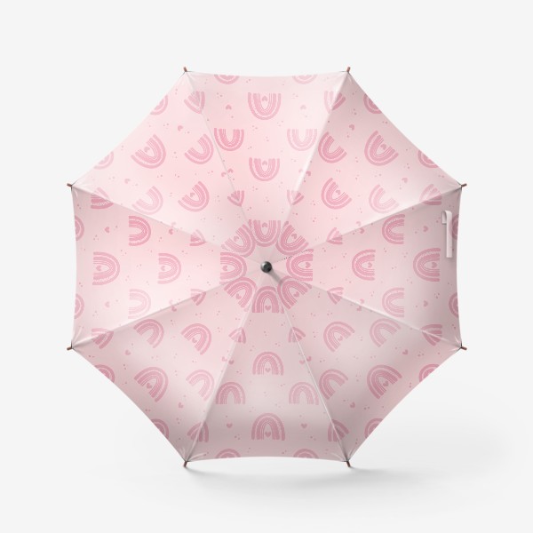 Зонт «Розовая радуга с сердечками на розовом фоне»