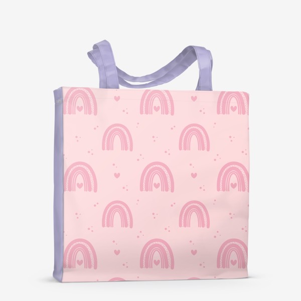 Сумка-шоппер «Розовая радуга с сердечками на розовом фоне»