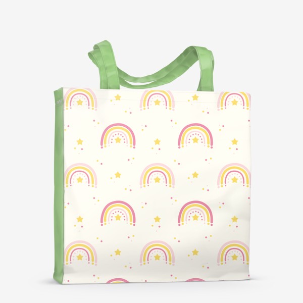 Сумка-шоппер «Яркая, охристая радуга на желтом фоне со звездами»