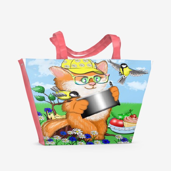 Пляжная сумка «Котик иллюстратор»