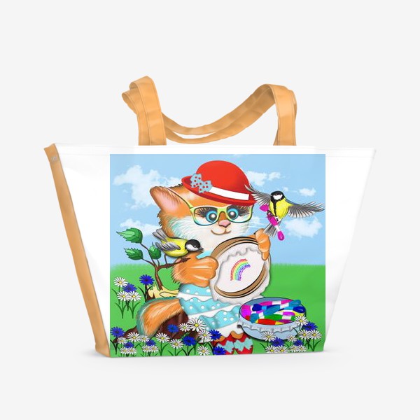 Пляжная сумка «Кошечка рукодельница »