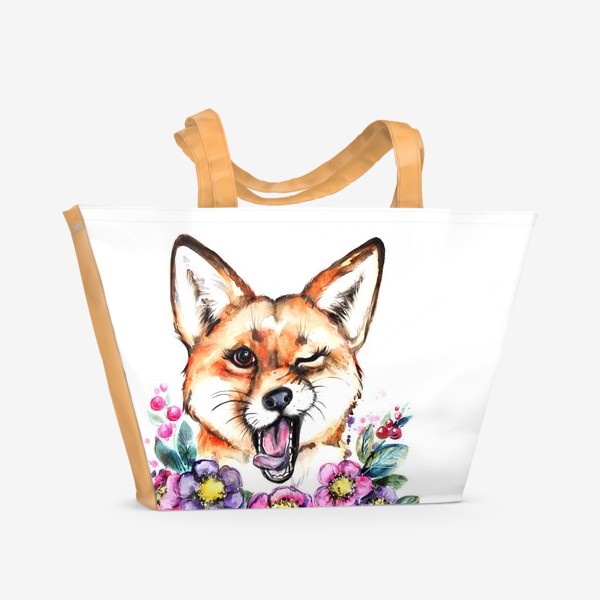 Пляжная сумка «лиса в цветах»