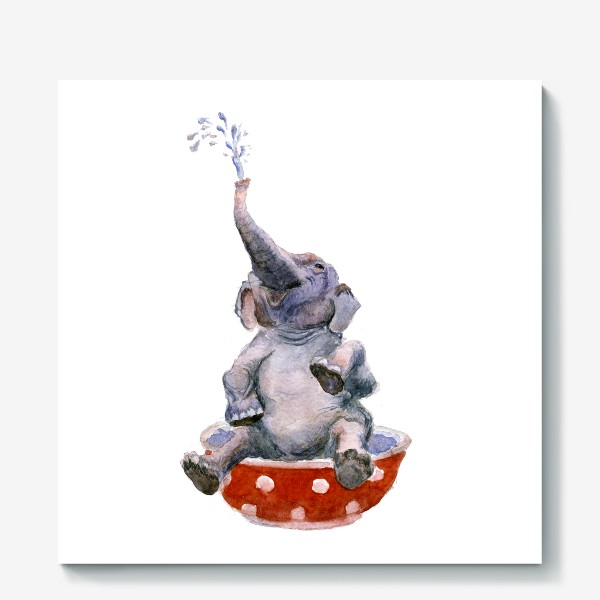 Холст «слон купается в посуде пиала»